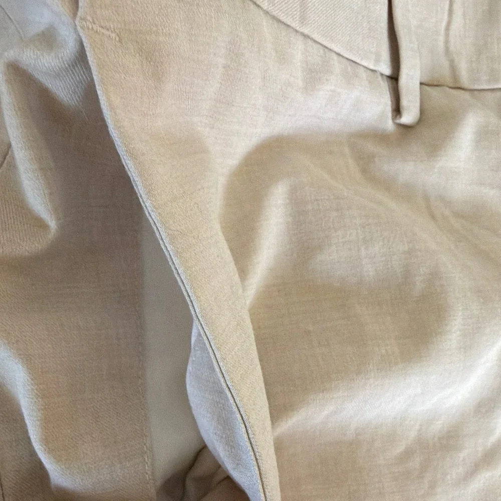 H&M Men's 38x31 Beige Linen Slim Fit Flat Front Straight Leg Dress Pants
